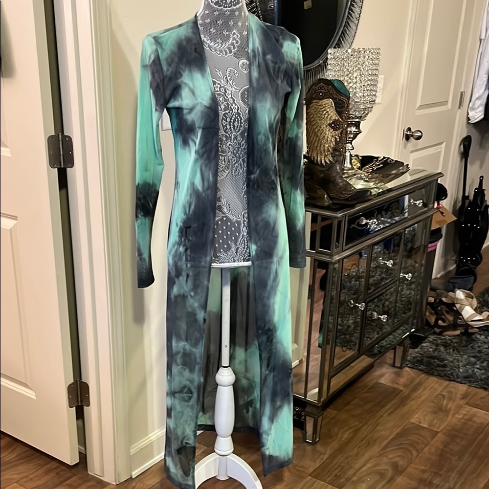 Tie-Dye Long Open Cardigan green S/M